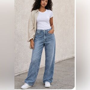 Rag & Bone mid rise Logan Wide Leg tweed Patterned Blue Jeans hot denim 29